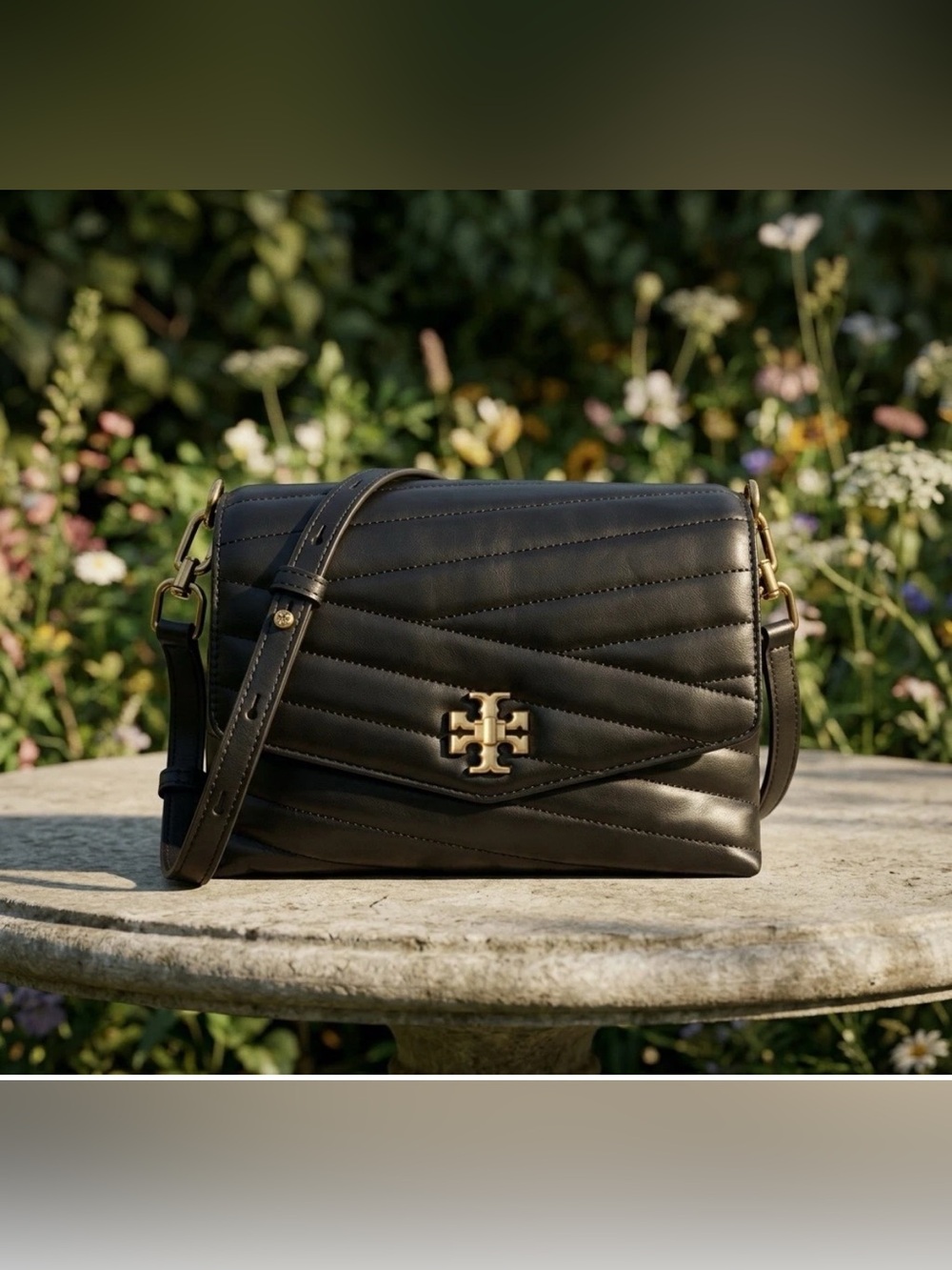 NEW Tory Burch Kira Chevron Double Strap Black Convertible Crossbody Bag/Satchel